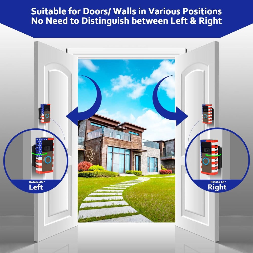 Anti-Theft Doorbell Mount No Drill Adhesive Kit Accessories with Adjustable Angle for Ring Battery Video Doorbell 2/3/4 - Stars & Stripes