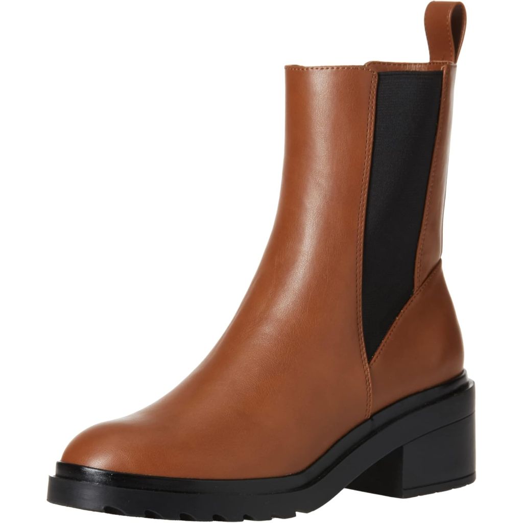 Women's Chunky Sole Chelsea Boot, Chestnut Brown Faux Leather - Size 9