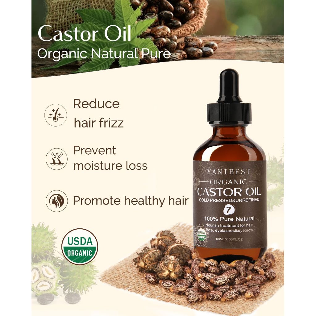 YANIBEST Organic Castor Oil, Cold Pressed Unrefined Glass Bottle
