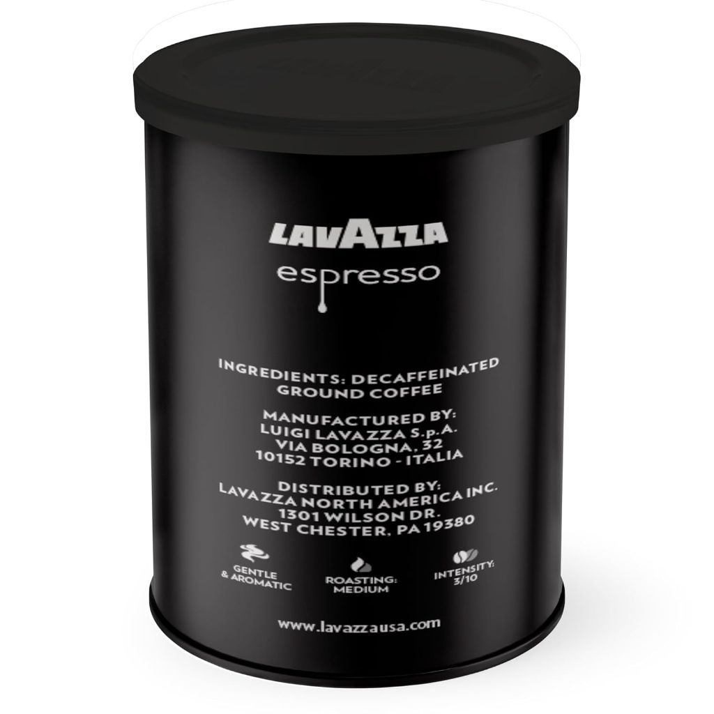 Lavazza Espresso Decaffeinato Ground Coffee Blend, Decaffeinated Medium Roast, 8oz Cans, Pack of 4