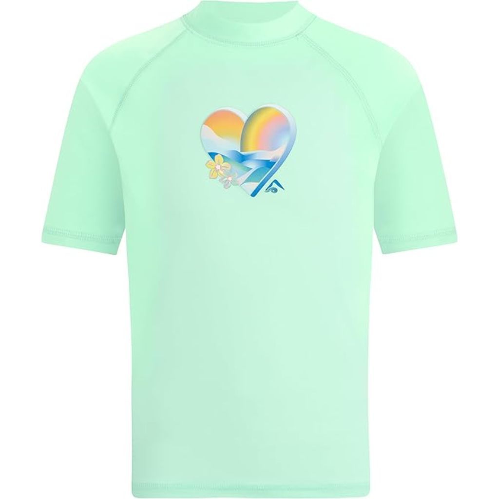 Kanu Surf Girls Fiona Rash Guard Short Sleeve Swim Shirt - Ice Green, Size 8