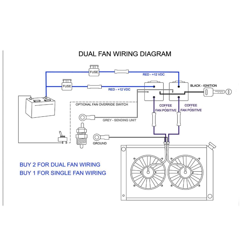 Electric Fan Wiring Kit with Waterproof Relay and Temperature Sensor Switch