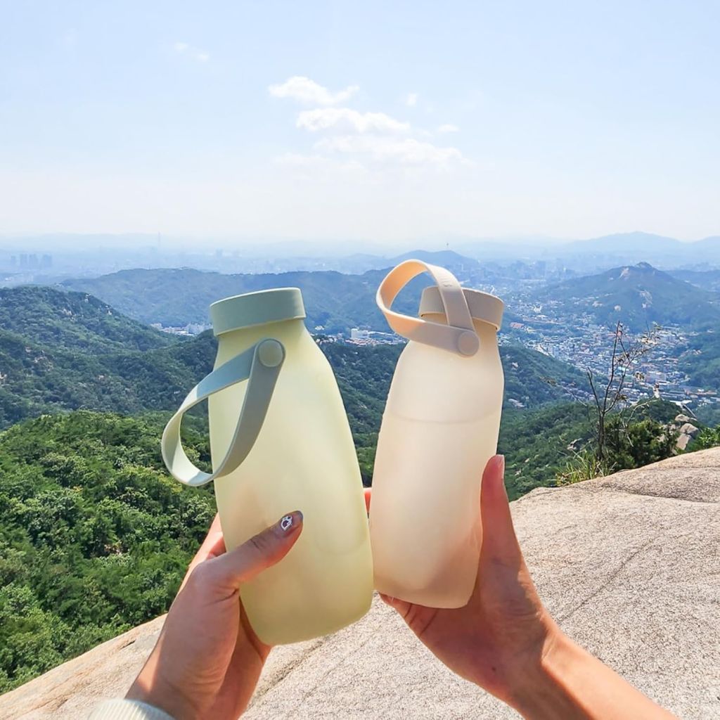 BLUE GINKGO Collapsible Water Bottle – (16.9oz, Made in Korea, Sand Beige)