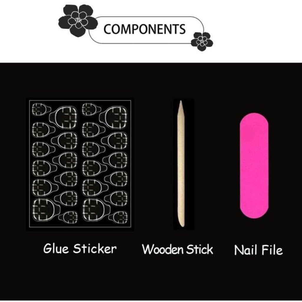 Press on Nails with Designs, Flower, Rhinestones, and Glitter - Glossy Glue-On Long Square Nails - Blue, 24pcs