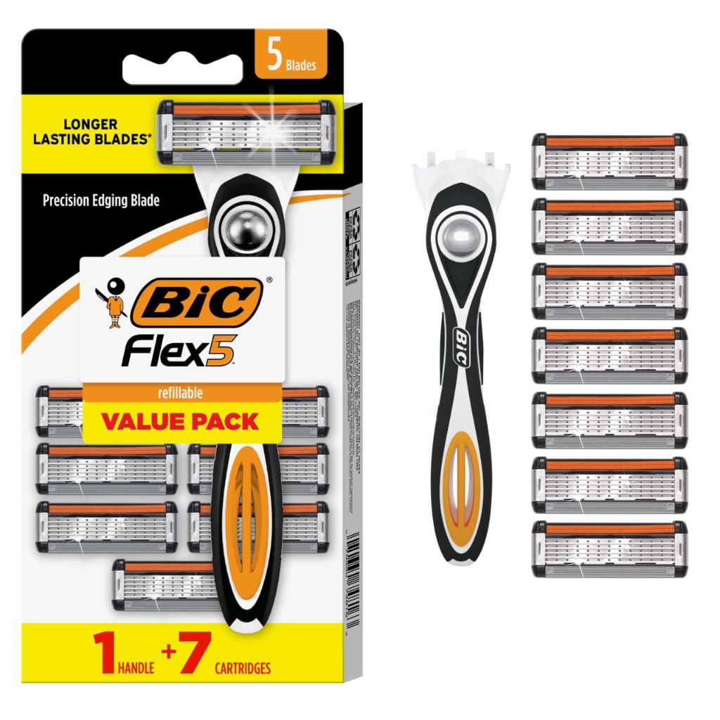 BIC Flex 5 Men's Refillable 5-Blade Razors with 1 Handle and 7 Cartridges