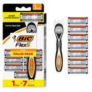 BIC Flex 5 Men's Refillable 5-Blade Razors with 1 Handle and 7 Cartridges