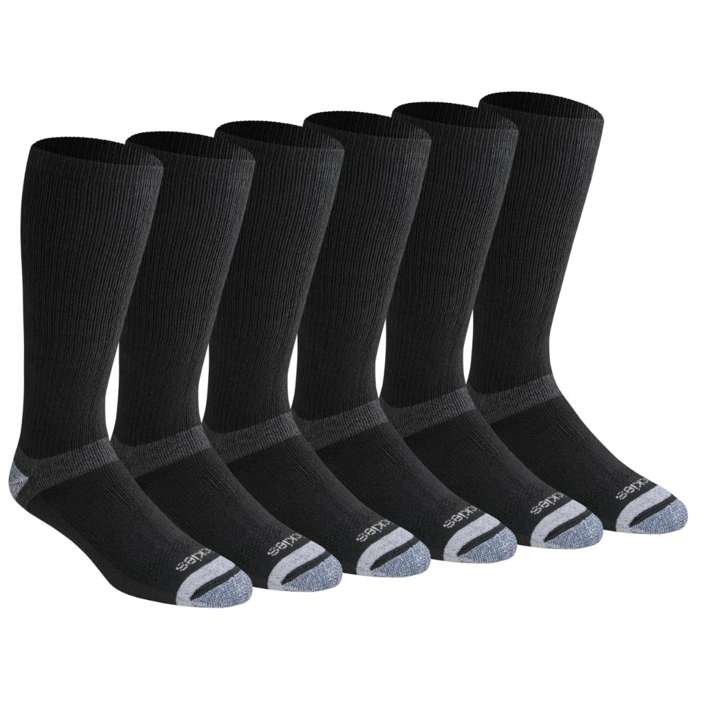 Dickies Men's Dri-Tech Moisture Control Max Full Cushion Crew Socks, Available in M-XL (6, 12 Pairs), Boot Length Black (6 Pairs), Large