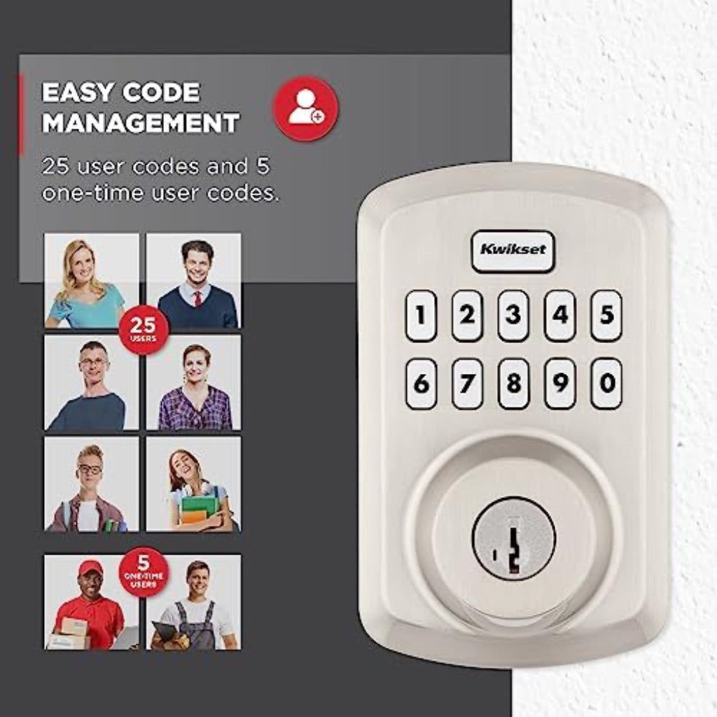 Kwikset Powerbolt 250 10-Button Keypad Satin Nickel Transitional Electronic Deadbolt Door Lock  Featuring Convenient Keyless Entry  Customizable User