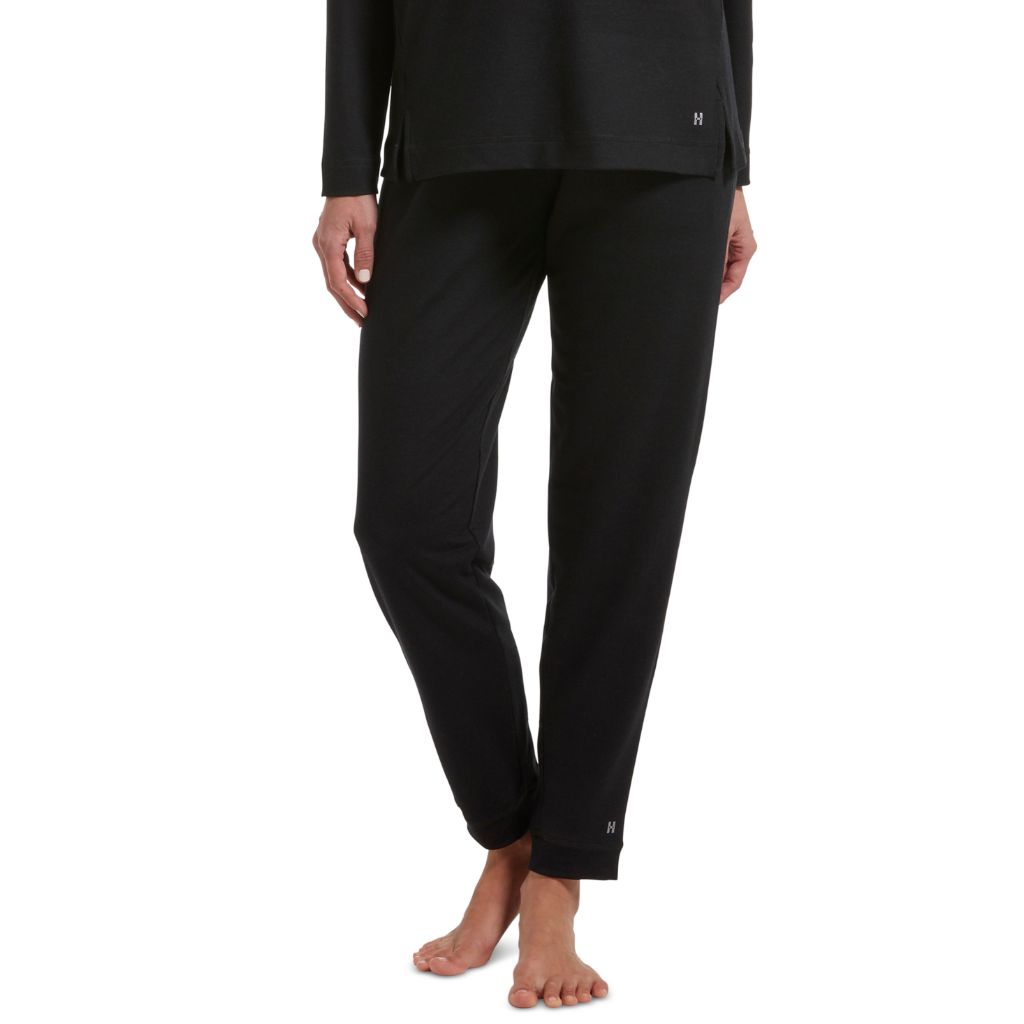 HUE Womens Solid French Terry Cuffed Long Lounge Pant with Pockets X-Large Black