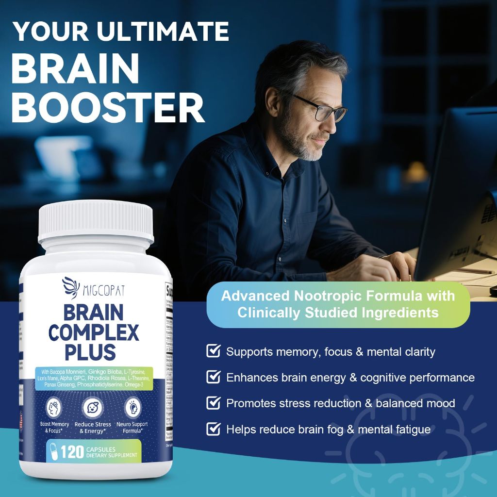 2-Pack Brain Supplements for Memory & Focus – 240 Caps (120/Bottle)