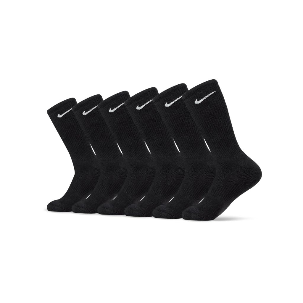 Nike Unisex Everyday Cushioned Training Crew Socks - Black/White, Large (6 Pairs)