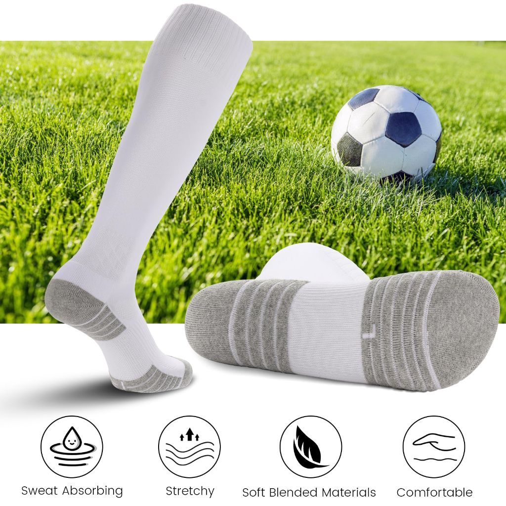 Ultrafun 4 Pairs Soccer Socks Youth Kids, White- size Medium