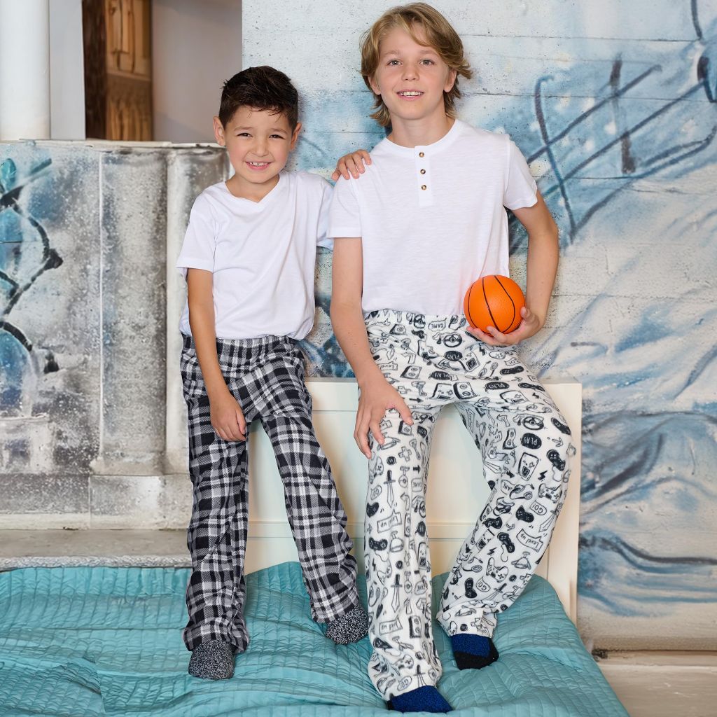 SZ L 10/12, Mad Dog Boys Pajama Pants for Kids - 2PK Set | Black  Buffalo Plaid/Camo