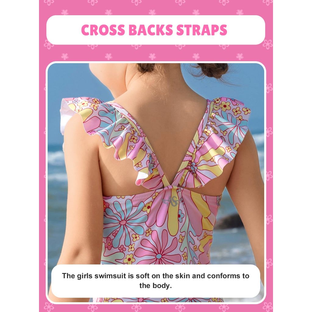 Angel season Girls One Piece Swimsuits, Pink Daisy Floral - Size 2T