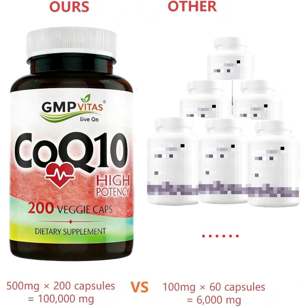 CoQ10 500mg, High Potency Coenzyme Q10 Supplement 200 Vegetarian Capsules (6 Month Supply)
