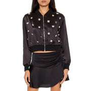 Forever 21 Women's Rhinestone Charm Bomber Jacket Black Small