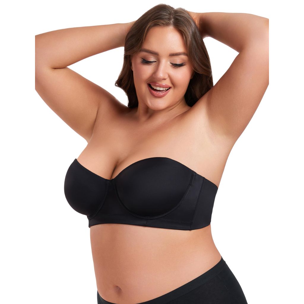 ANGOOL Strapless Bra for Women Plus Size, Black, 36B