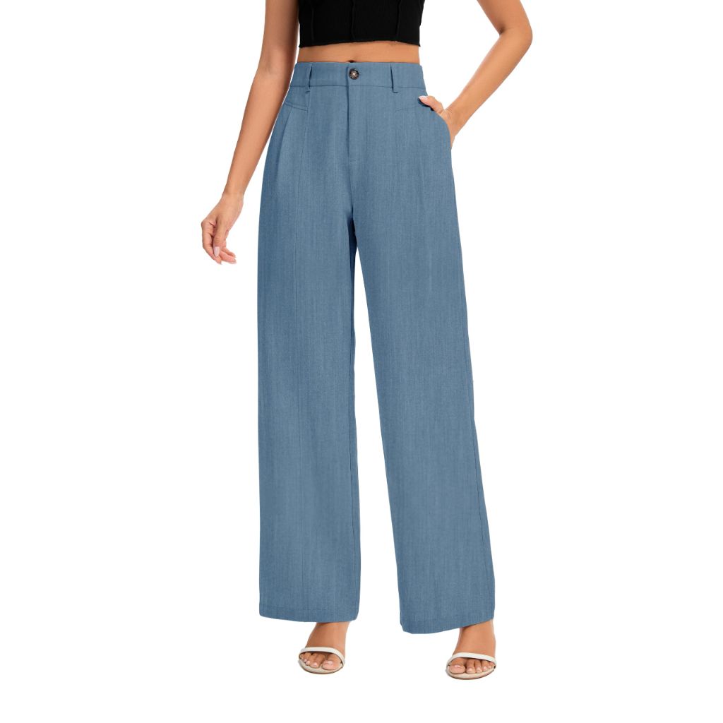 FUNYYZO Women High Waisted Pants, Blue, Small