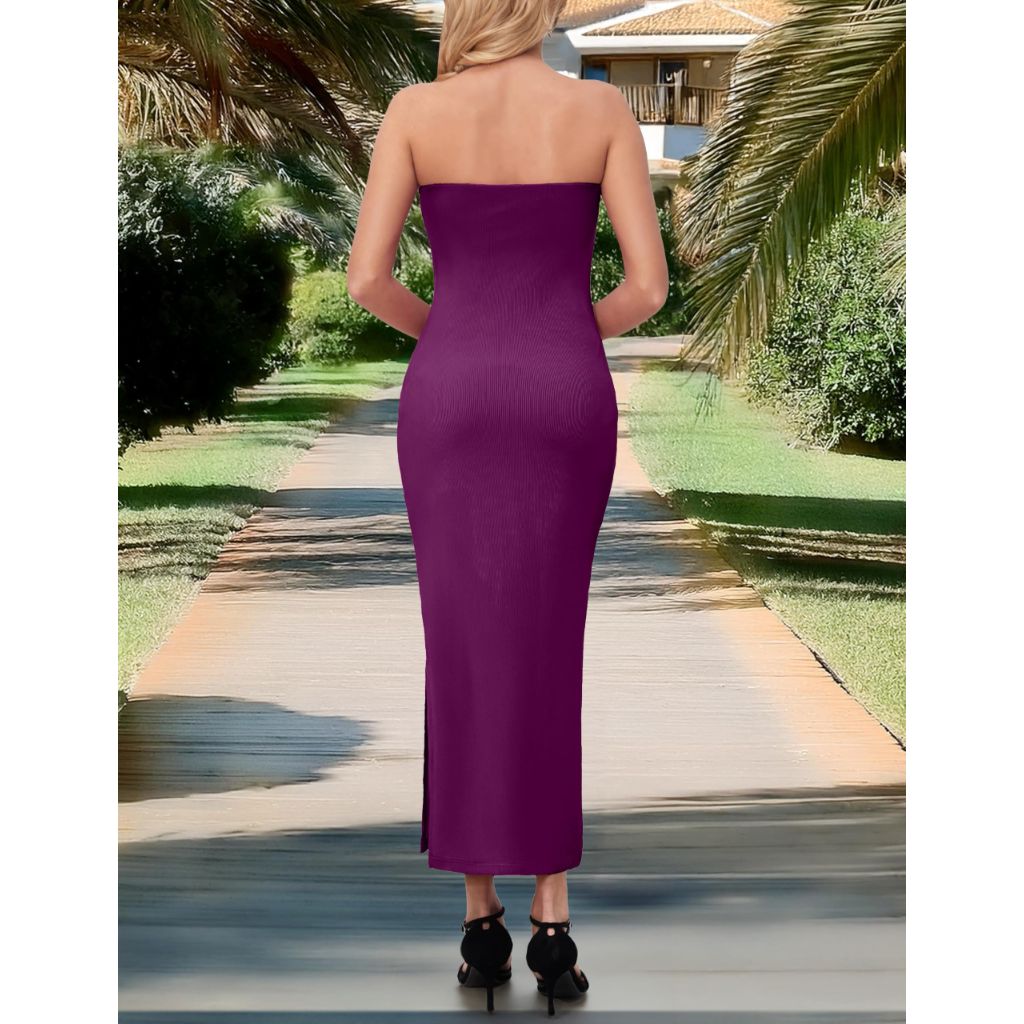 SZ 2XL, MANER Women's Strapless Bodycon Maxi Tube Dress( Purple)