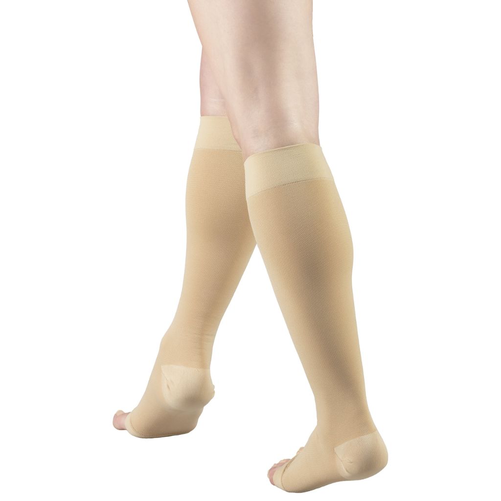 Truform 15-20 mmHg Compression Stockings for Men and Women, Knee High Length, Open Toe, Beige, Large