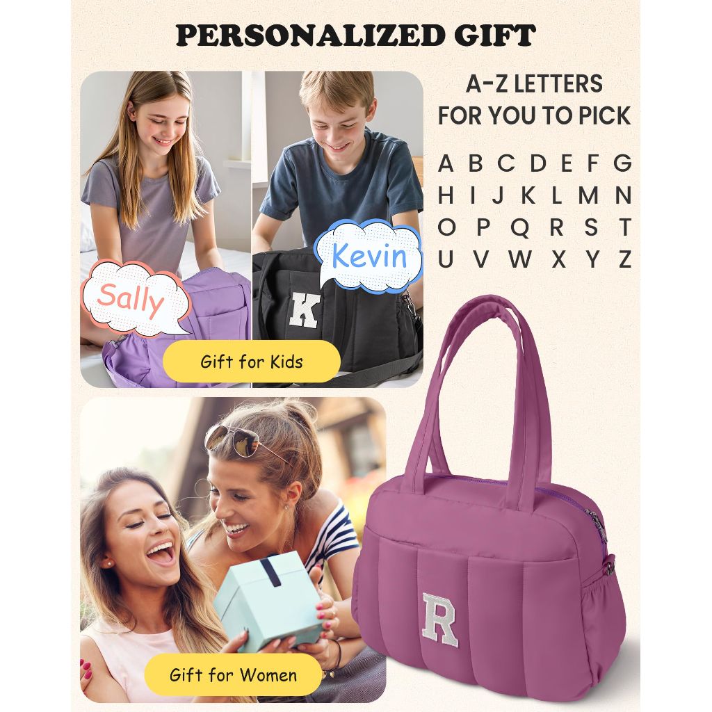 Vogewood Stocking Stuffers Teen Girls-Duffle Bag with Initial, Spend The Night Bags for Women，Overnight Bag with Wet Pocket，Gift Set for Women-Travel Bags Personalized Gym Tote with Makeup Pouch