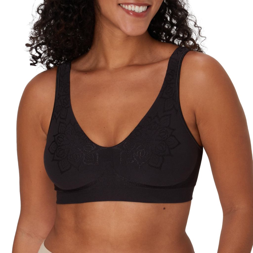Bali Comfort Revolution ComfortFlex Fit Seamless 2-Ply Wireless Bra, Black Aztec, S