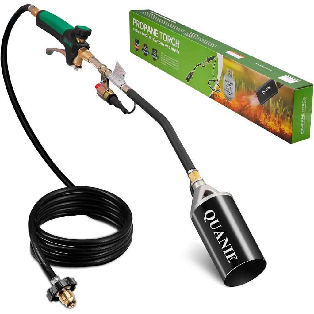 Propane Torch Burner Weed Torch High Output with 10FT Hose,Heavy Duty Blow Torch with Flame Control and Turbo Trigger Push Button Igniter,Flamethrower for Garden Wood Ice Snow Road(black)