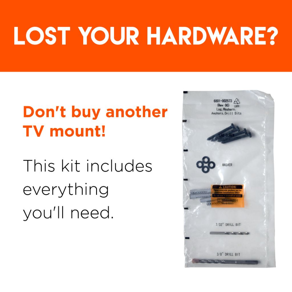 Lag Bolt Kit for Mounting A TV Into Wood Or Concrete