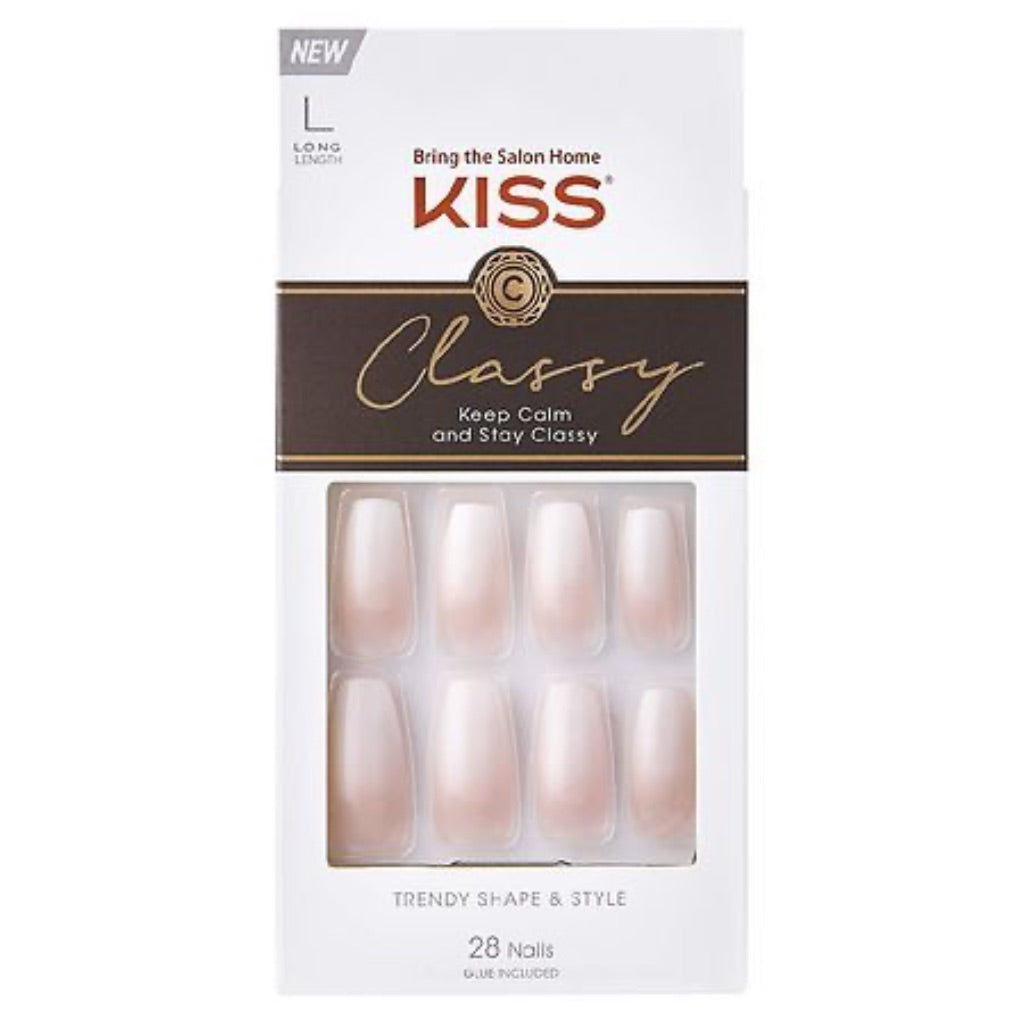 KISS Classy Nails  Press On Nails  Be-you-tiful  Beige  Long Coffin  28 Count