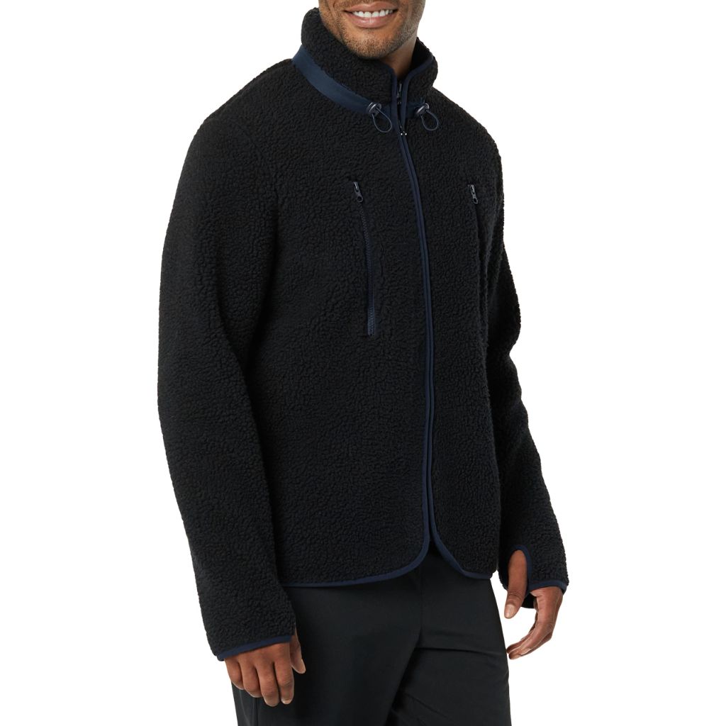 Amazon Essentials Men's Teddy Fleece Full-Zip Jacket, Black, Medium