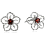Amazon Essentials Sterling Silver Garnet Flower Stud Earrings