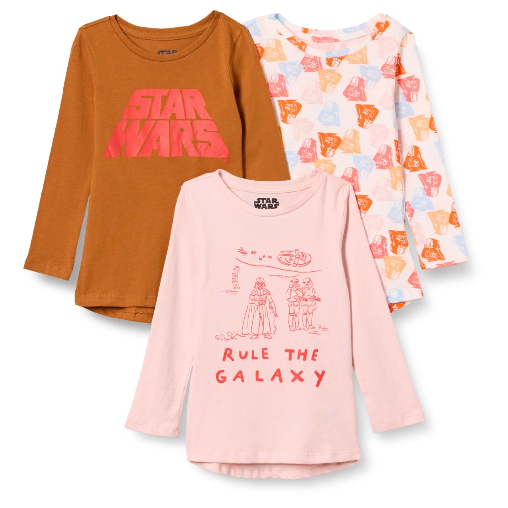 SZ M, Amazon Essentials Girls' Long-Sleeve Tunic T-Shirts, Pack of 3, Star Wars Rule the Galaxy