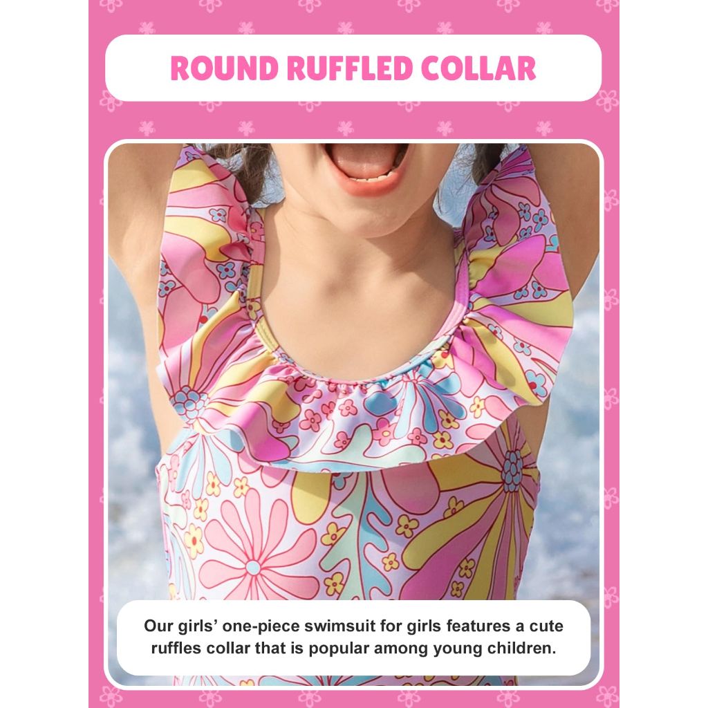 Angel season Girls One Piece Swimsuits, Pink Daisy Floral - Size 2T