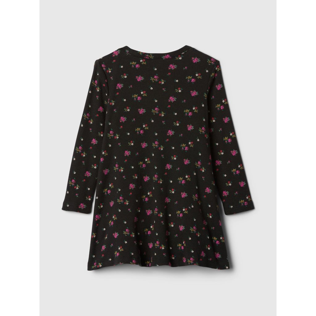 GAP Baby-Girls Longsleeve Fit & Flare Sweater Dress, Black Floral, 6-12 Months