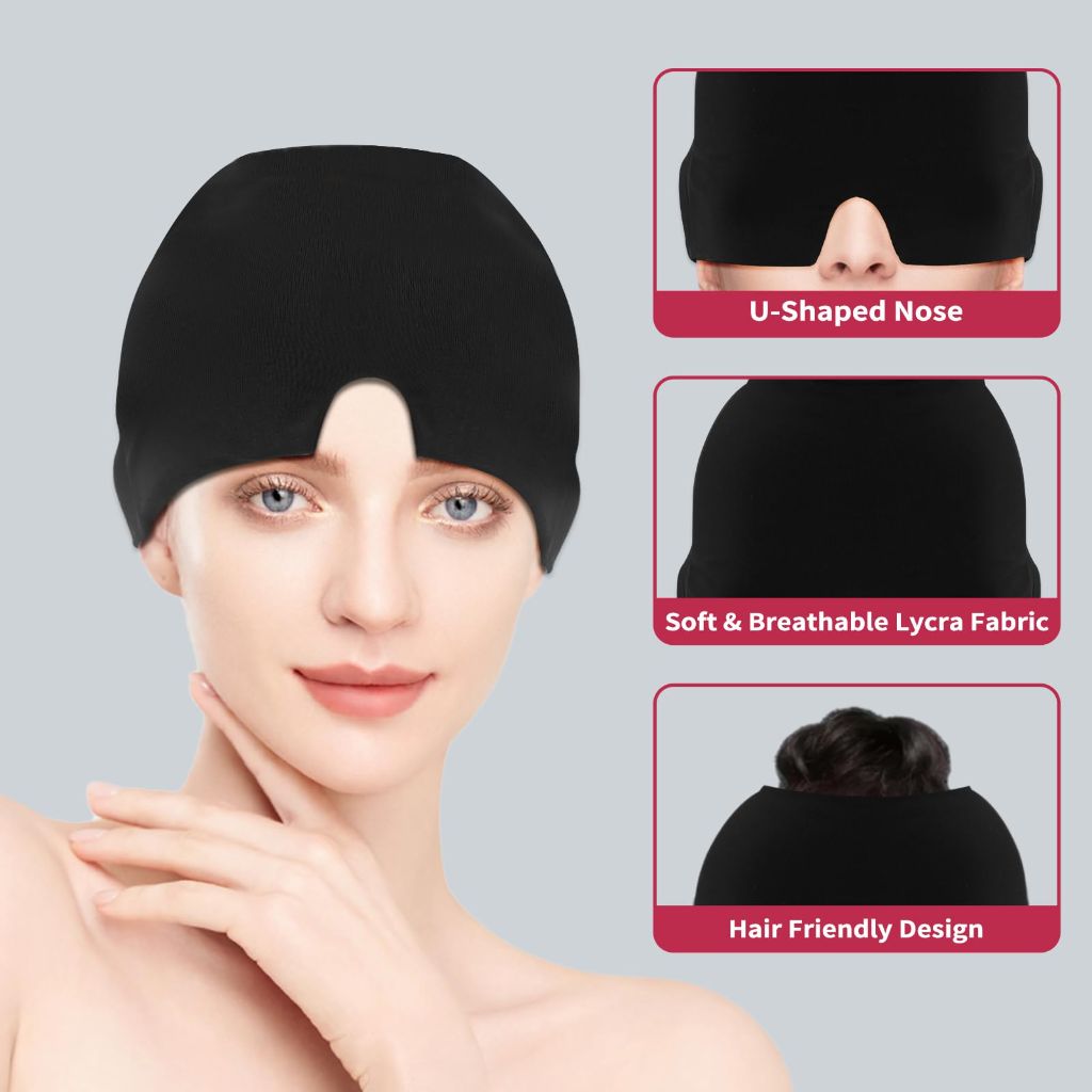 Migraine Headache Relief Cap, Gel Cooling Eye Mask, Black - 3PCS