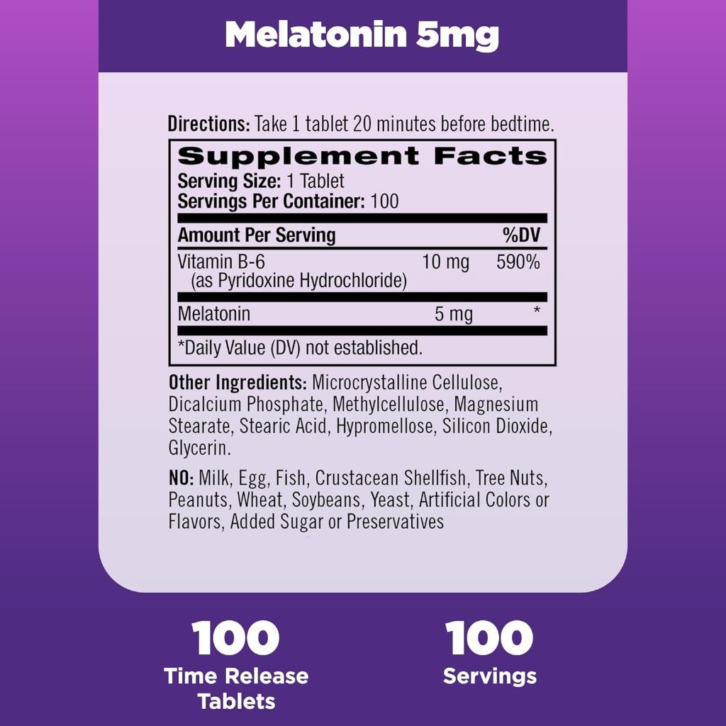 Natrol Time Release Melatonin 5mg - 100 Tablets (2 Pack)