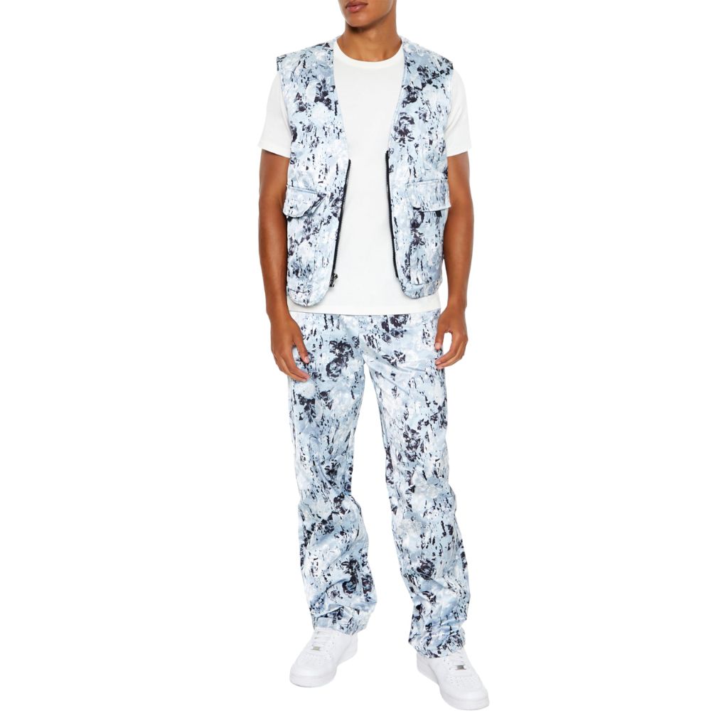 Forever 21 Men's Abstract Print Cargo Vest Light Blue/Multi - size Small