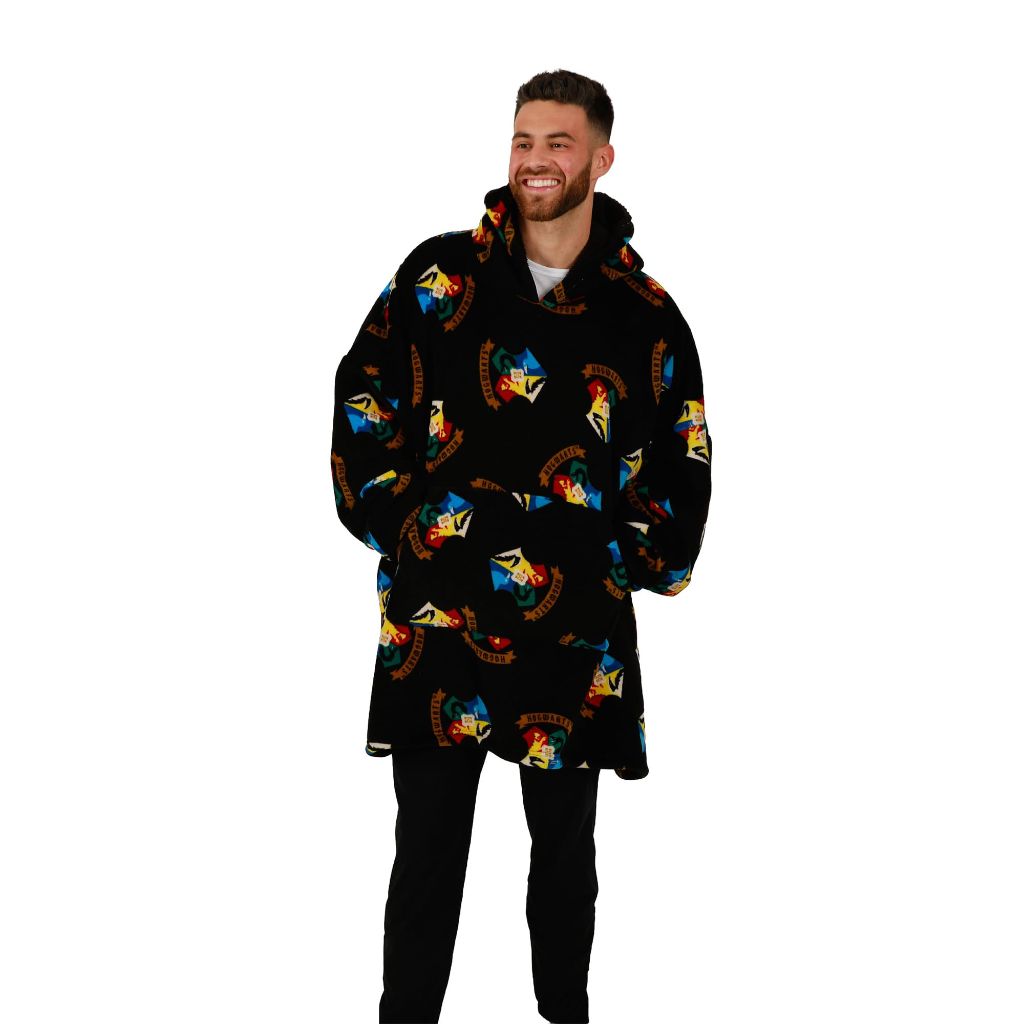 Bioworld Adult Harry Potter Hogwarts Oversized Hoodie Blanket Wearable Blanket-OSFA Black