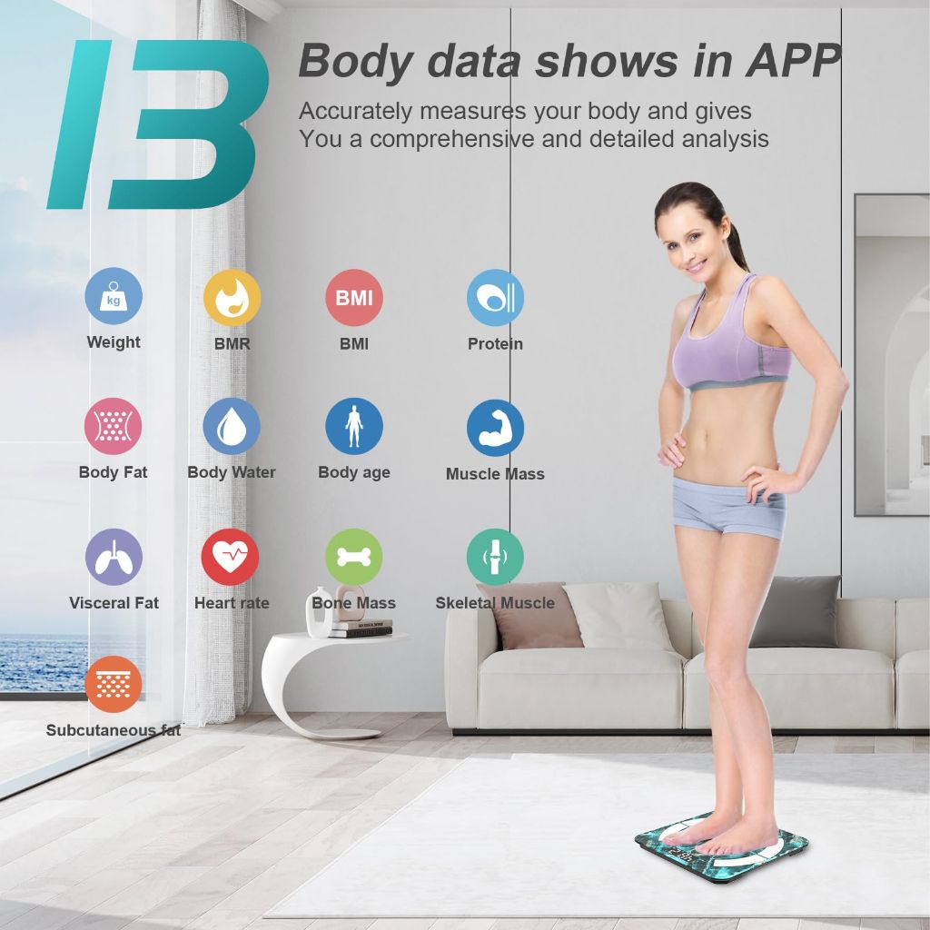 Body Fat Scale, Smart Bathroom Weight Scale, BMI Body Composition Monitor, High Precision Health Analyzer with Smartphone App for Fitness Tracking 400 lbs/180 kg