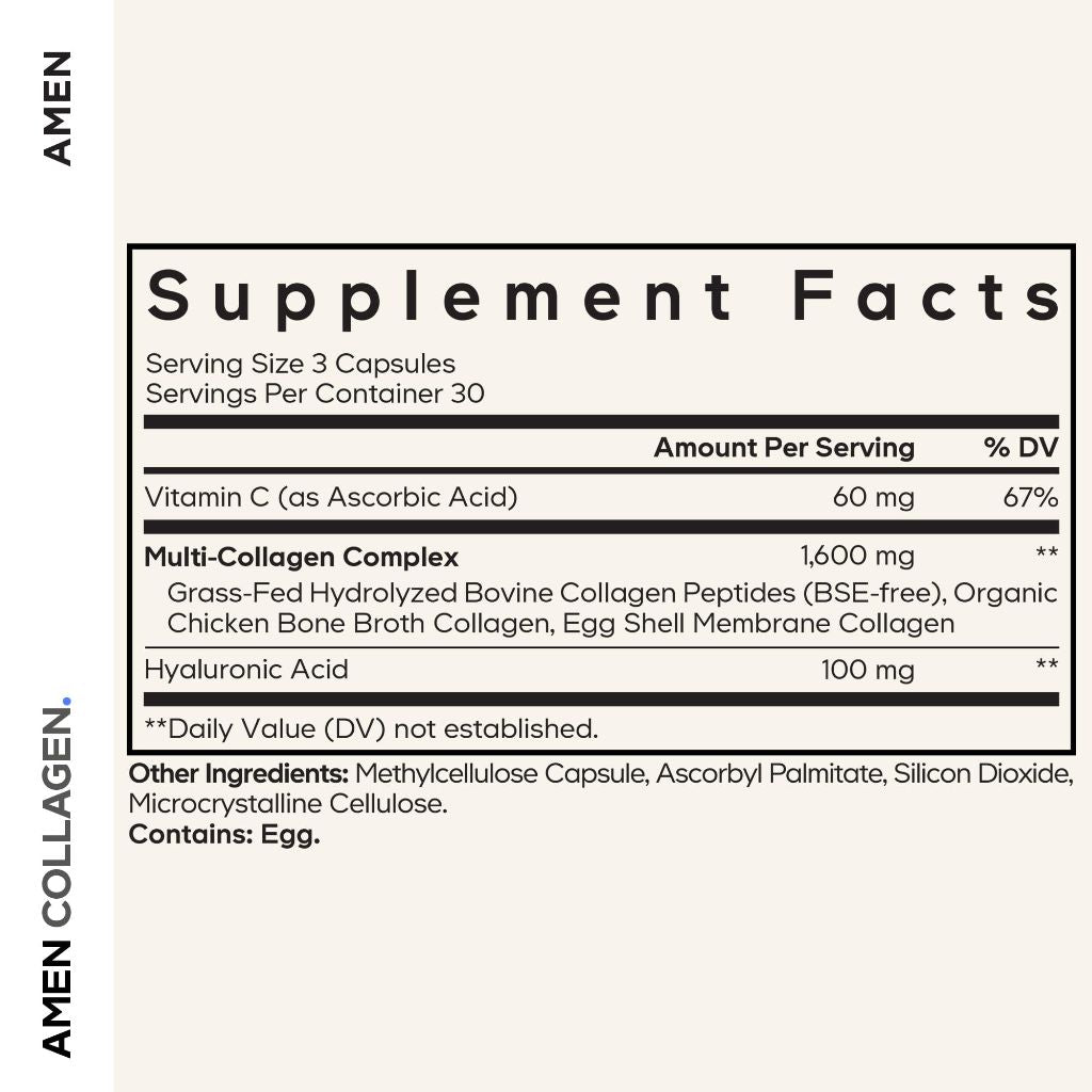 Amen Multi Collagen Peptides Capsules with Hyaluronic Acid and Vitamin C  - 90 Pills