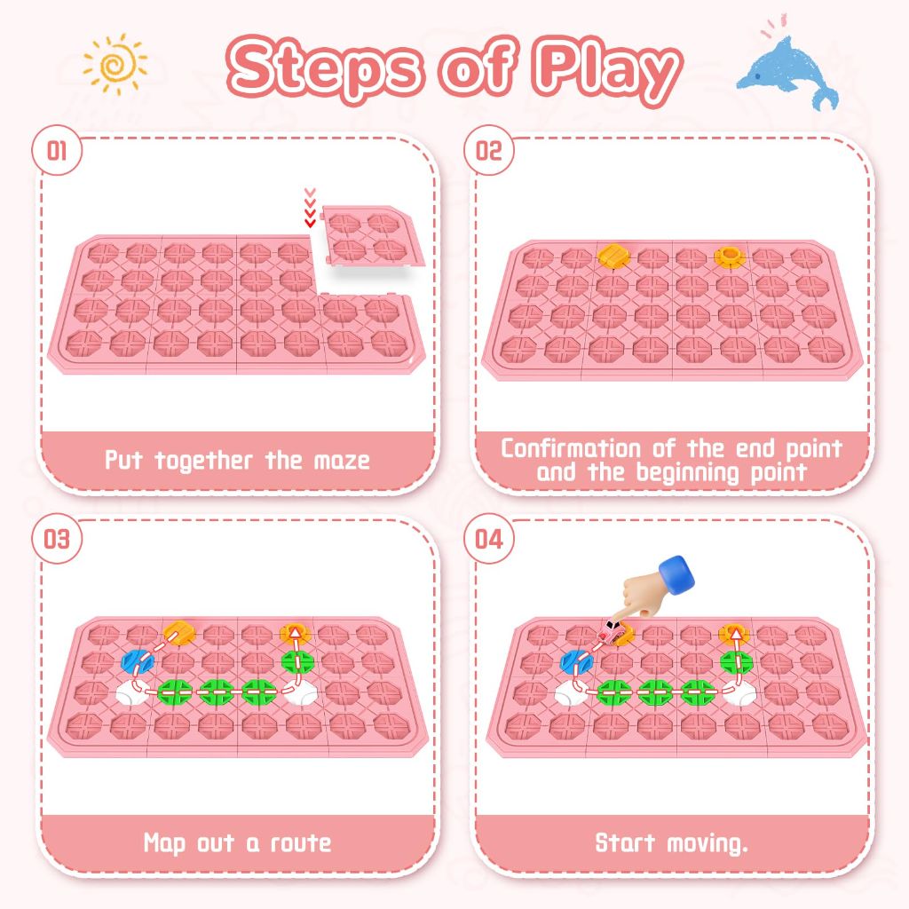 Logic Road Builder Games Toys: STEM Toys for 4 Year Old Kids, Montessori Board Game Brain Teaser Puzzles Preschool Learning Activities Educational Toy for Toddler Ages 3 5 6 7 8-12 Gifts(Pink 32PCS)