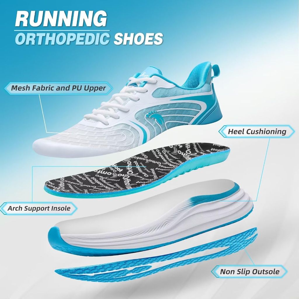 SZ 8.5, Women's Orthopedic Wide Walking Shoes: Blue/White