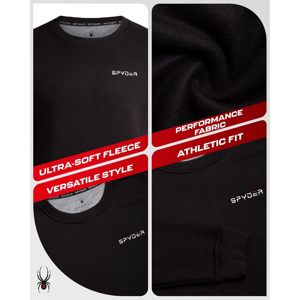 Spyder Mens Crewneck Sweatshirt - Soft Performance Fleece Pullover Sweatshirts for Men - Casual Gym Workout Mens Sweatshirt XXL
