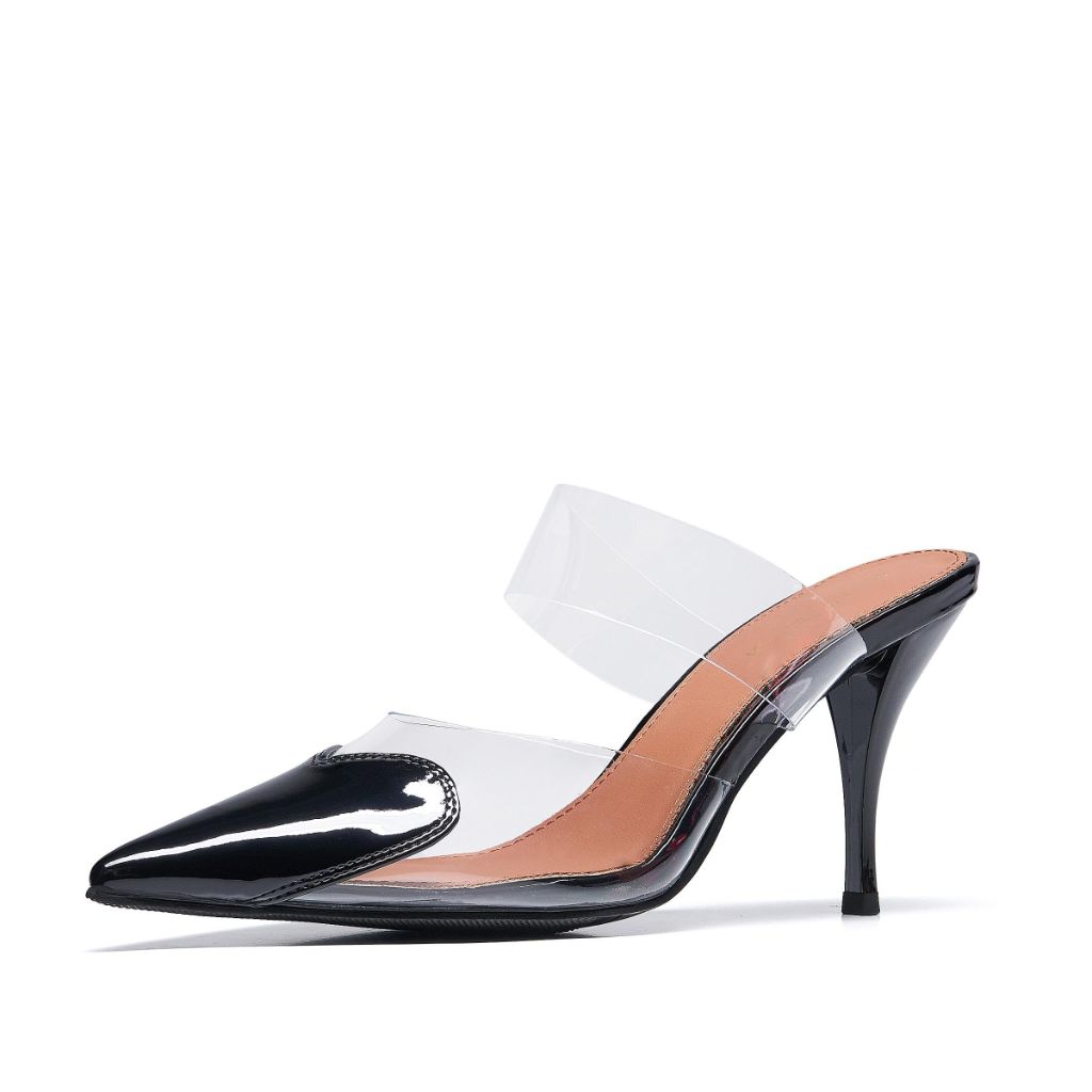 Moyilishan Women's Clear PVC Pumps, Black - size 38
