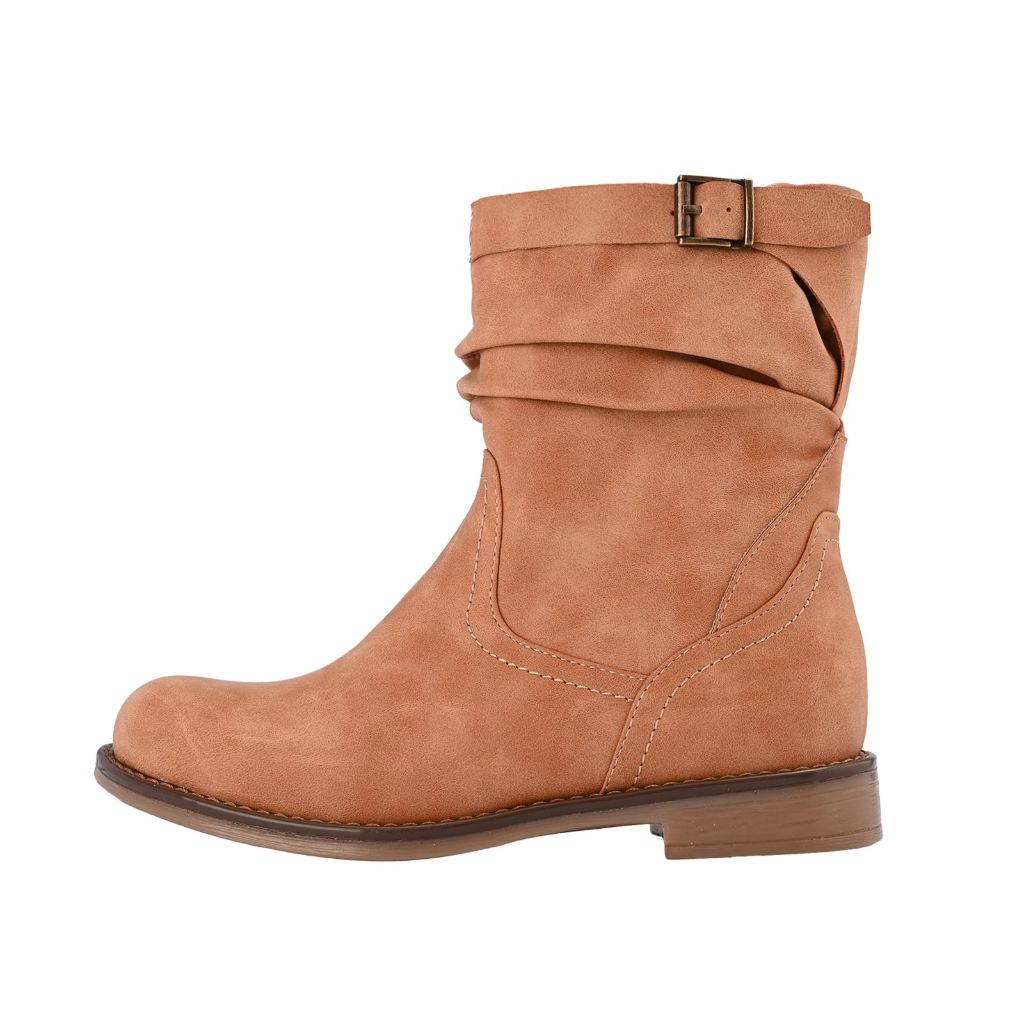 SZ 8.5, Shoe'N Tale Women's Mid Calf Boots Slouchy With Side Zipper( Brown )