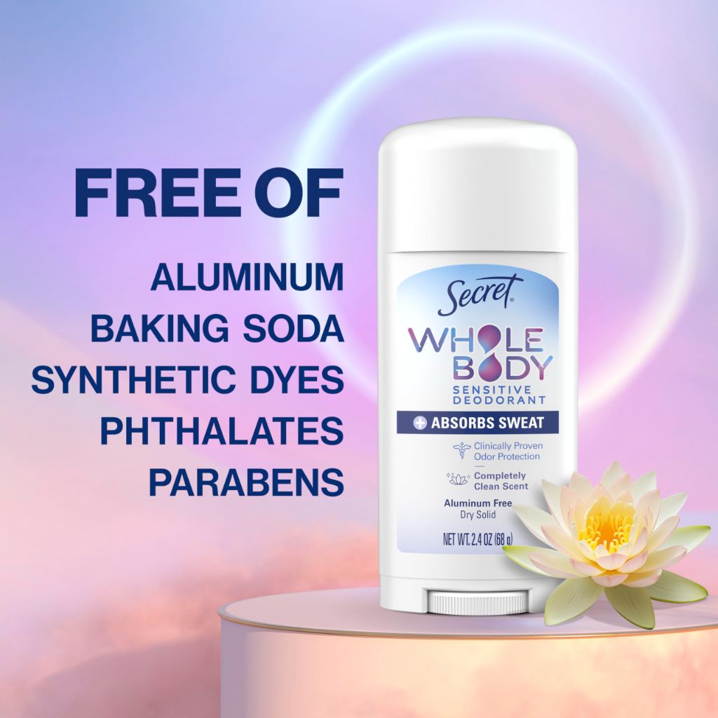 Secret Whole Body Deodorant Dry Feel Stick + Absorbs Sweat for Women , 72 HR Odor Protection, 2.4 oz