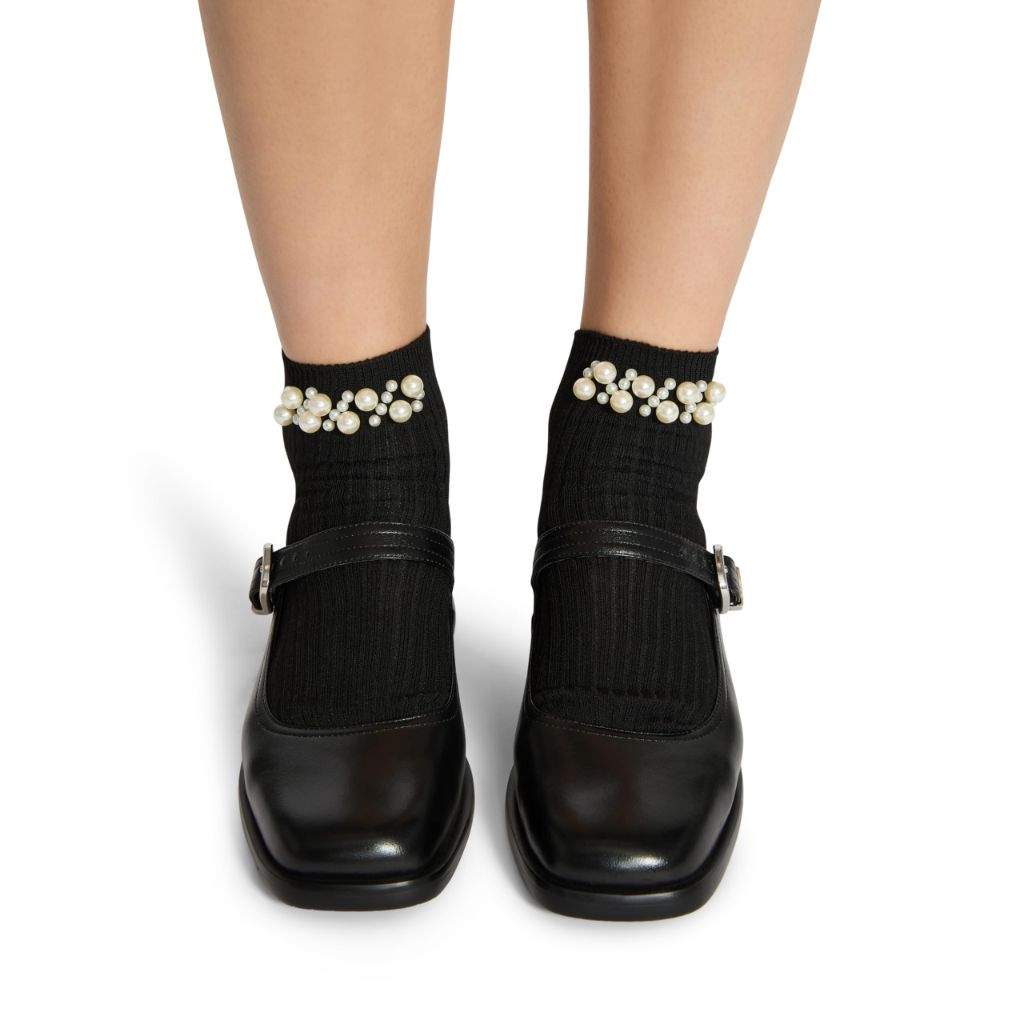 STEVE MADDEN Women's 2-Pack Pearl Cluster Rib Anklet Socks, Black Multi, 9-11