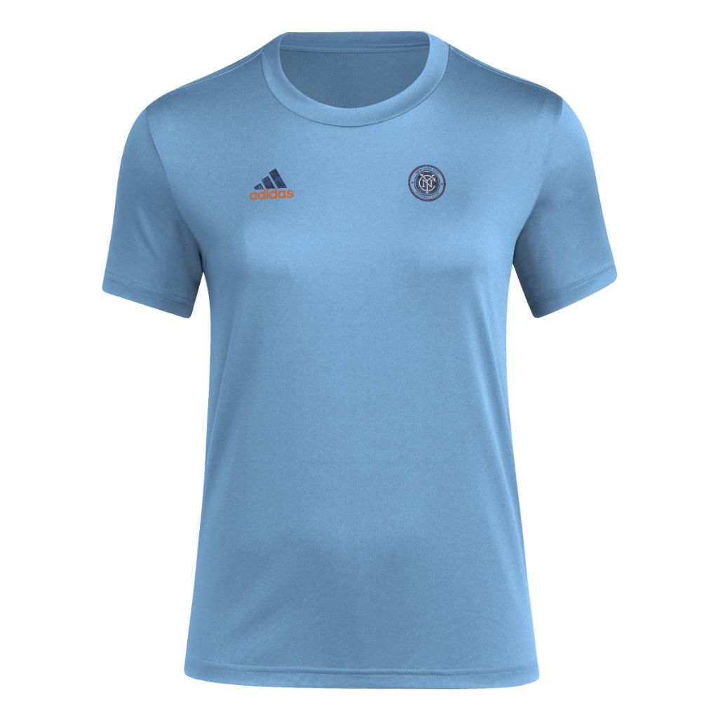 Adidas Women's New York City FC Local Stoic Short Sleeve Pre-game T-shirt, Bahia Light Blue, Large Tall