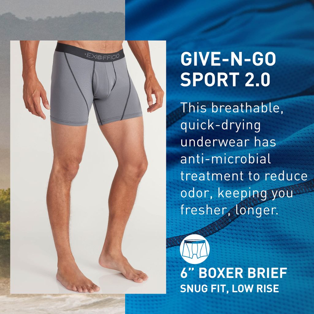 ExOfficio Men's Give-N-Go 2.0 Sport Mesh 6'' Boxer Brief, Steel Onyx/Black, Large