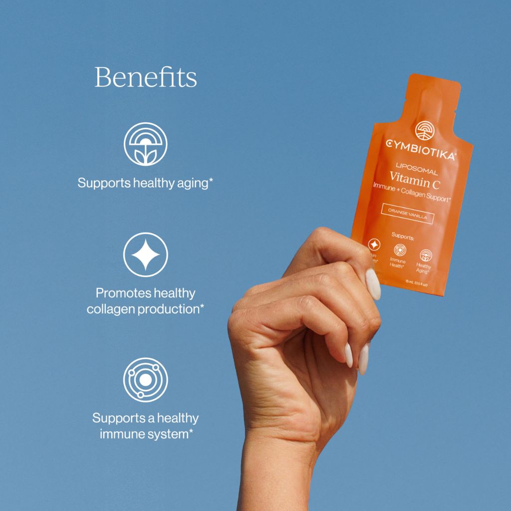 CYMBIOTIKA Liposomal Vitamin C Supplement, Orange Vanilla Flavor, 28 x 15 mL Liquid Packets